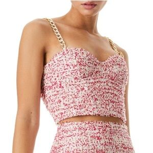 Alice + Olivia Cristi Tweed Chain Strap Bustier Crop Top Size 0